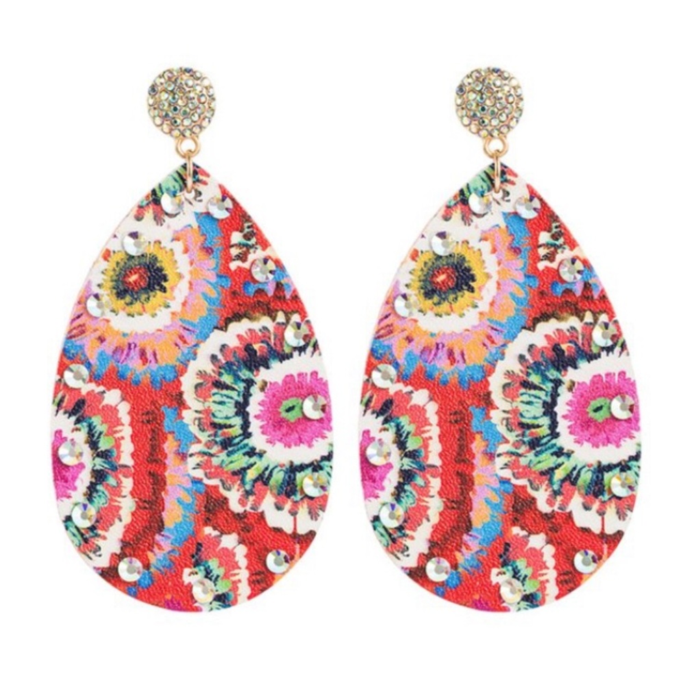 NWOT Red & Pink Abstract Teardrop Earrings by Ella & Elly